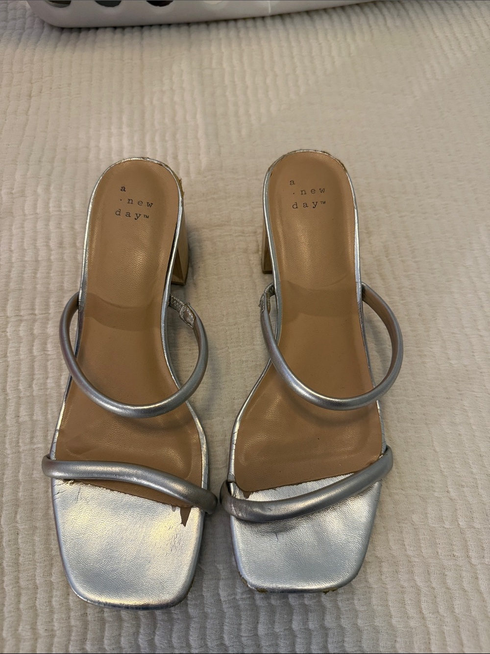a new day Silver Metallic Double-Strap Block Heel Sandals
